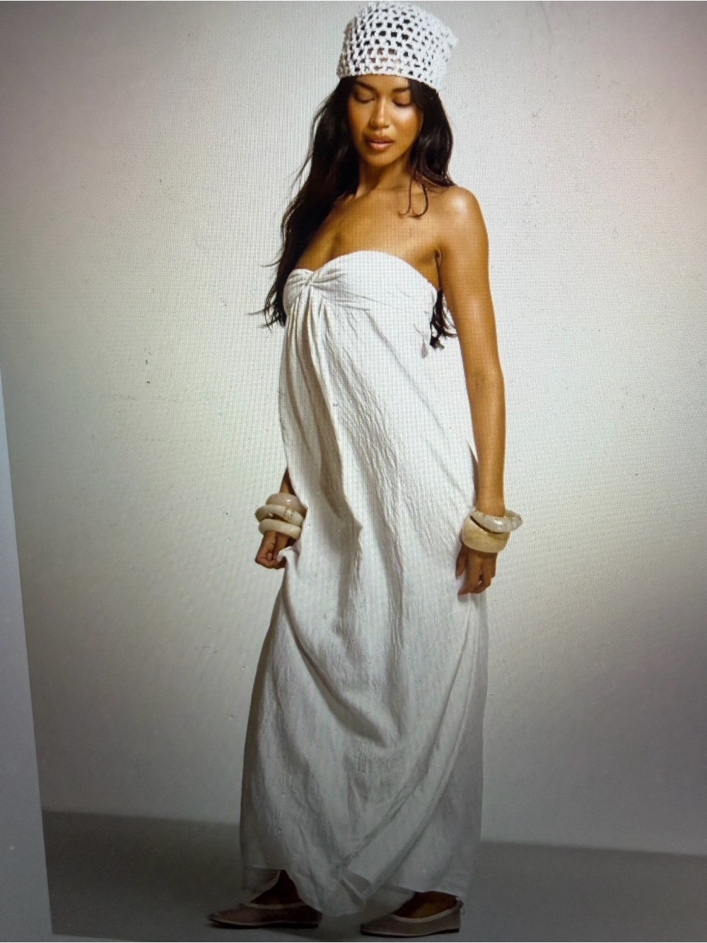 Strapless White Cotton Maxi Dress - Elegant Beach Cover-Up